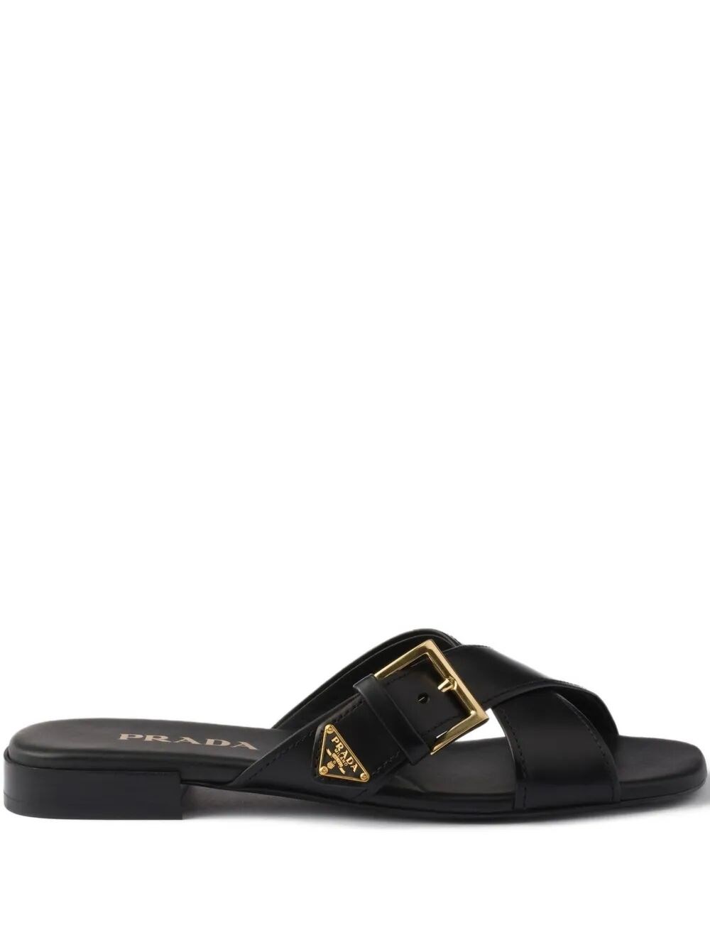 LEATHER CRISSCROSS SLIDES WITH BUCKLE
