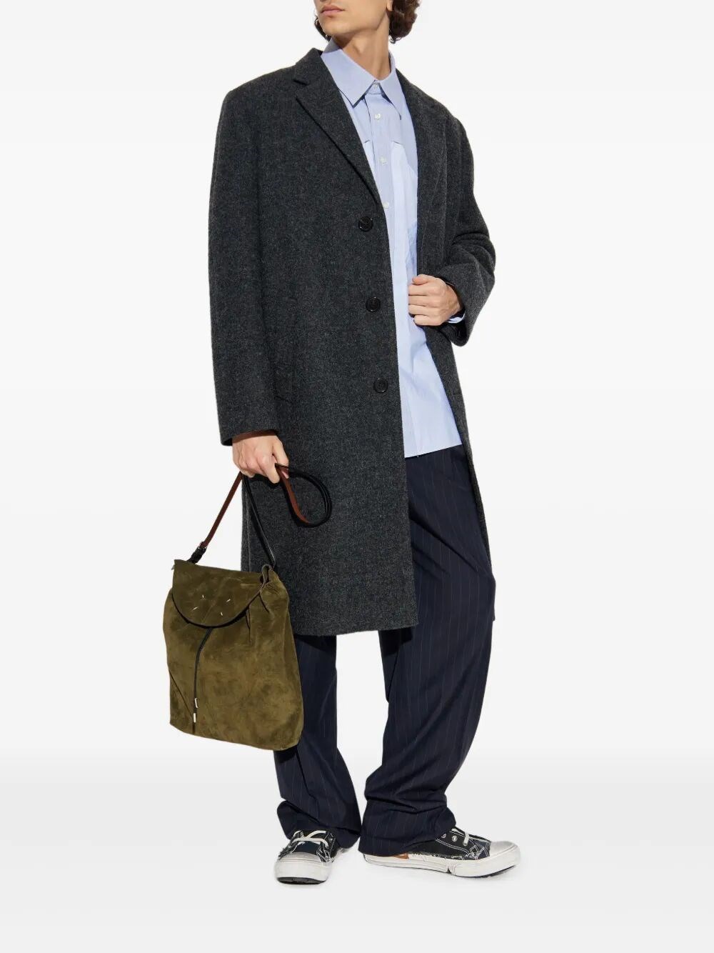 WOOL PINSTRIPE TROUSERS WITH DRAWSTRING WAIST