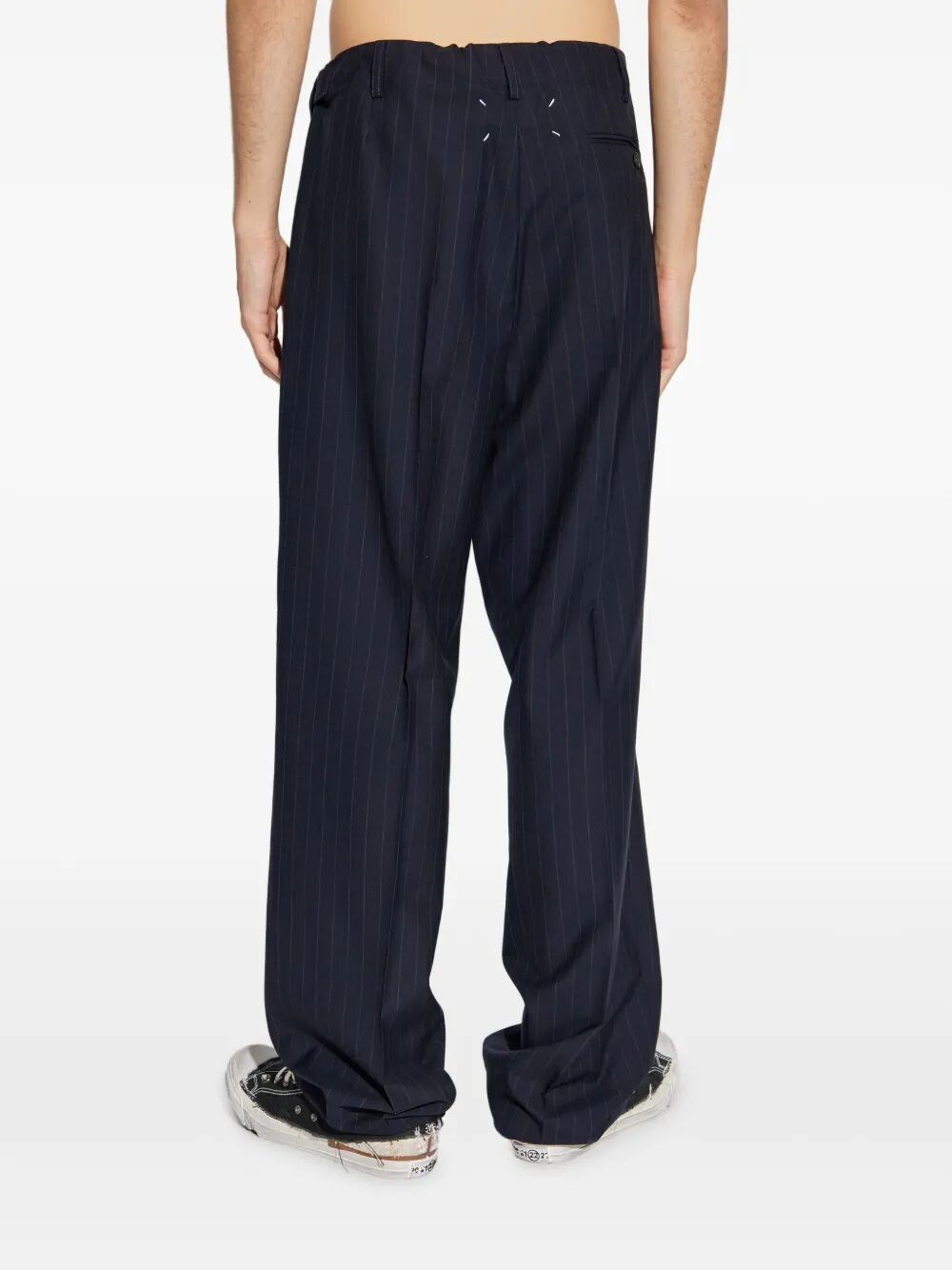 WOOL PINSTRIPE TROUSERS WITH DRAWSTRING WAIST