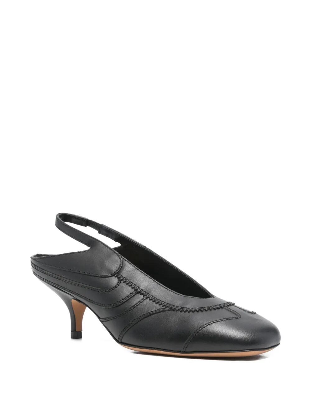 LEATHER SLINGBACK PUMPS WITH TOPSTITCHED DETAILS