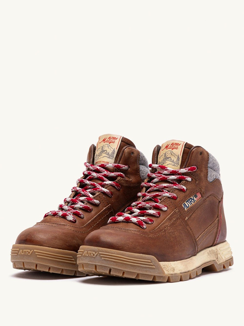 MALGA PEDULA HIKING BOOTS IN NATURAL LEATHER AND GREY FABRIC