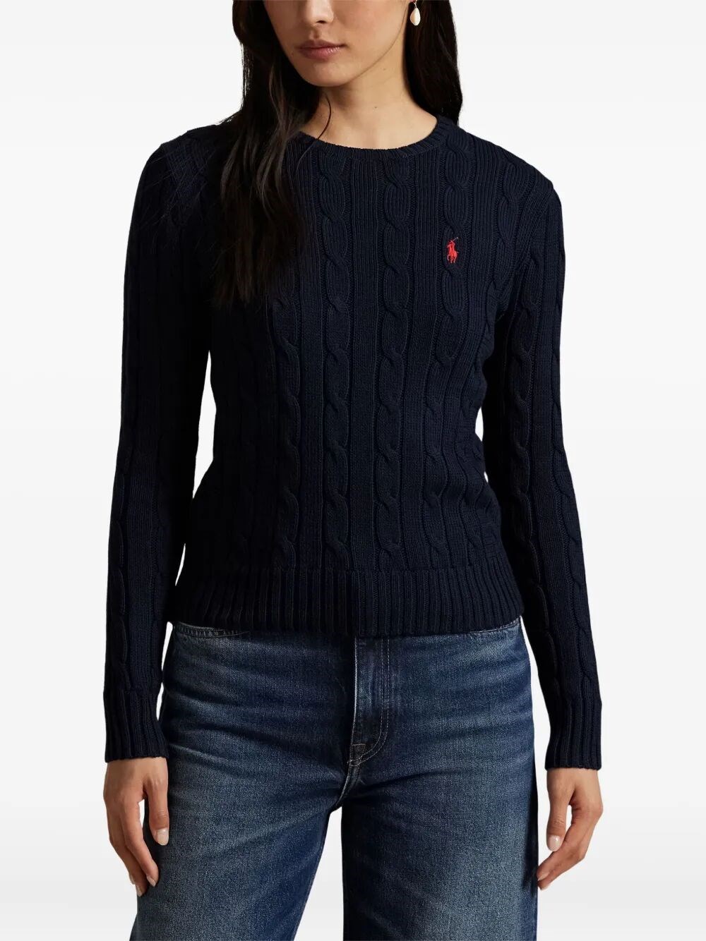 CABLE-KNIT SLIM FIT COTTON CREWNECK JUMPER