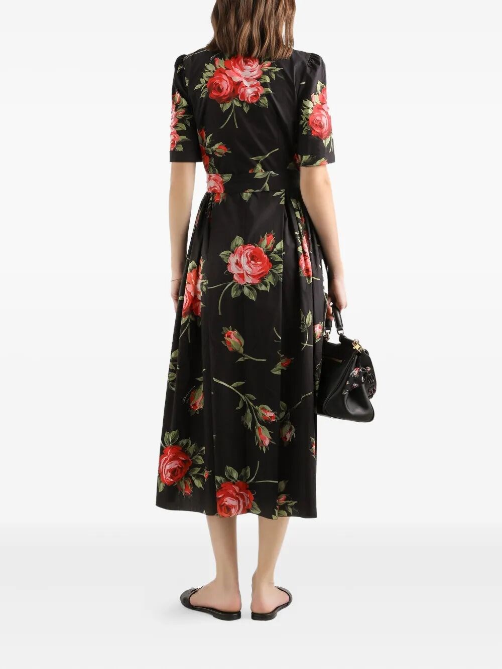 ROSE BOUQUET-PRINT POPLIN SHIRT DRESS