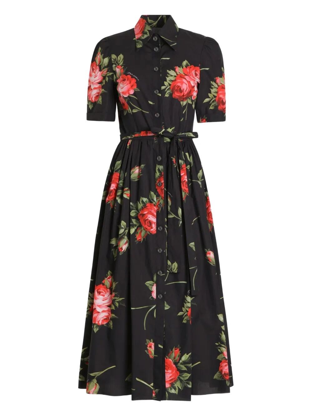 ROSE BOUQUET-PRINT POPLIN SHIRT DRESS