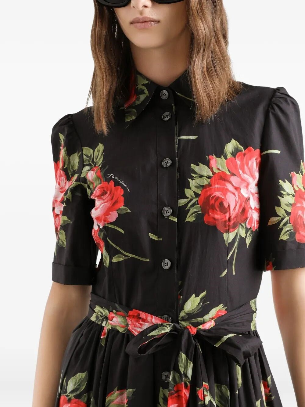 ROSE BOUQUET-PRINT POPLIN SHIRT DRESS