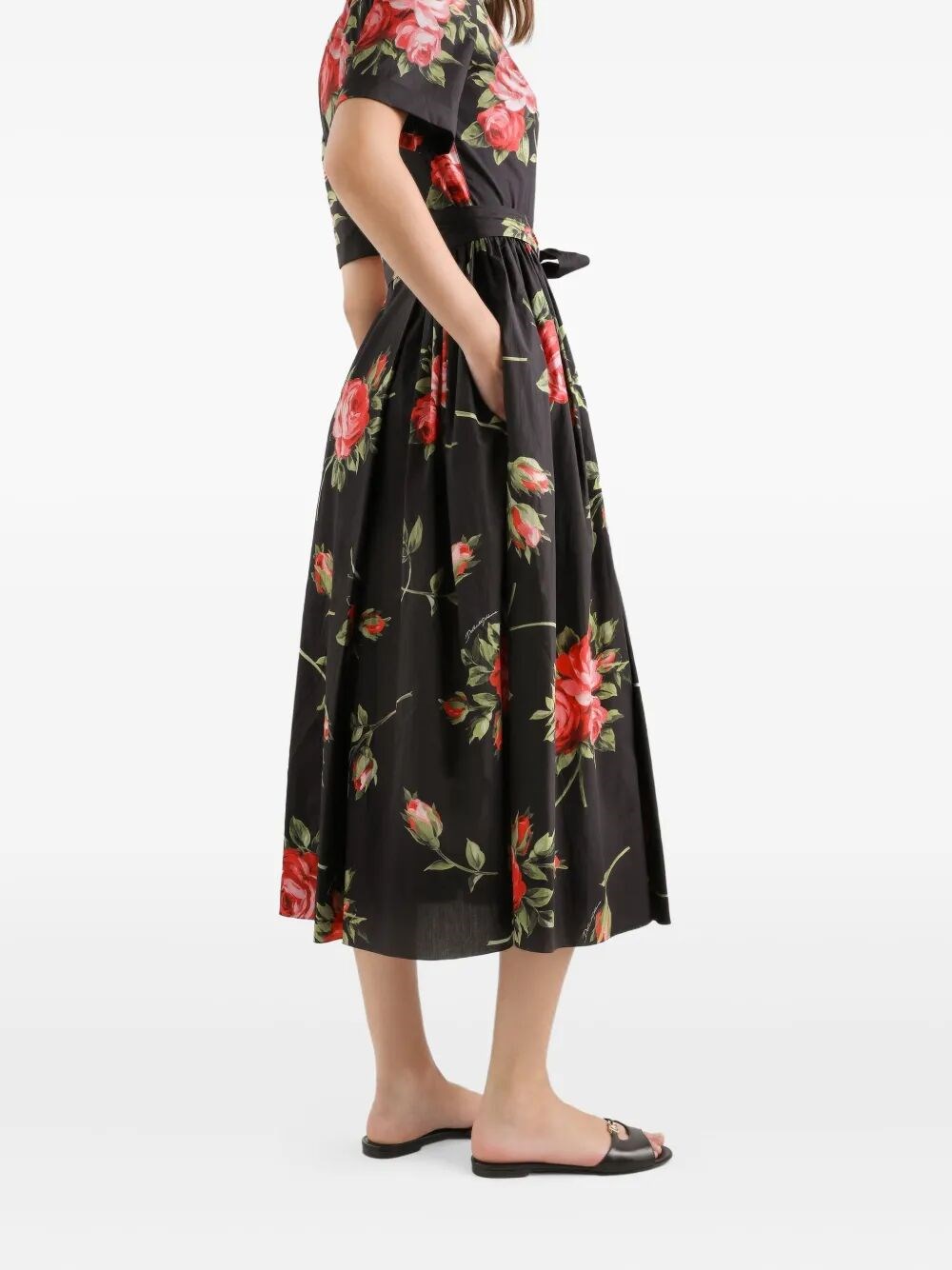 ROSE BOUQUET-PRINT POPLIN SHIRT DRESS