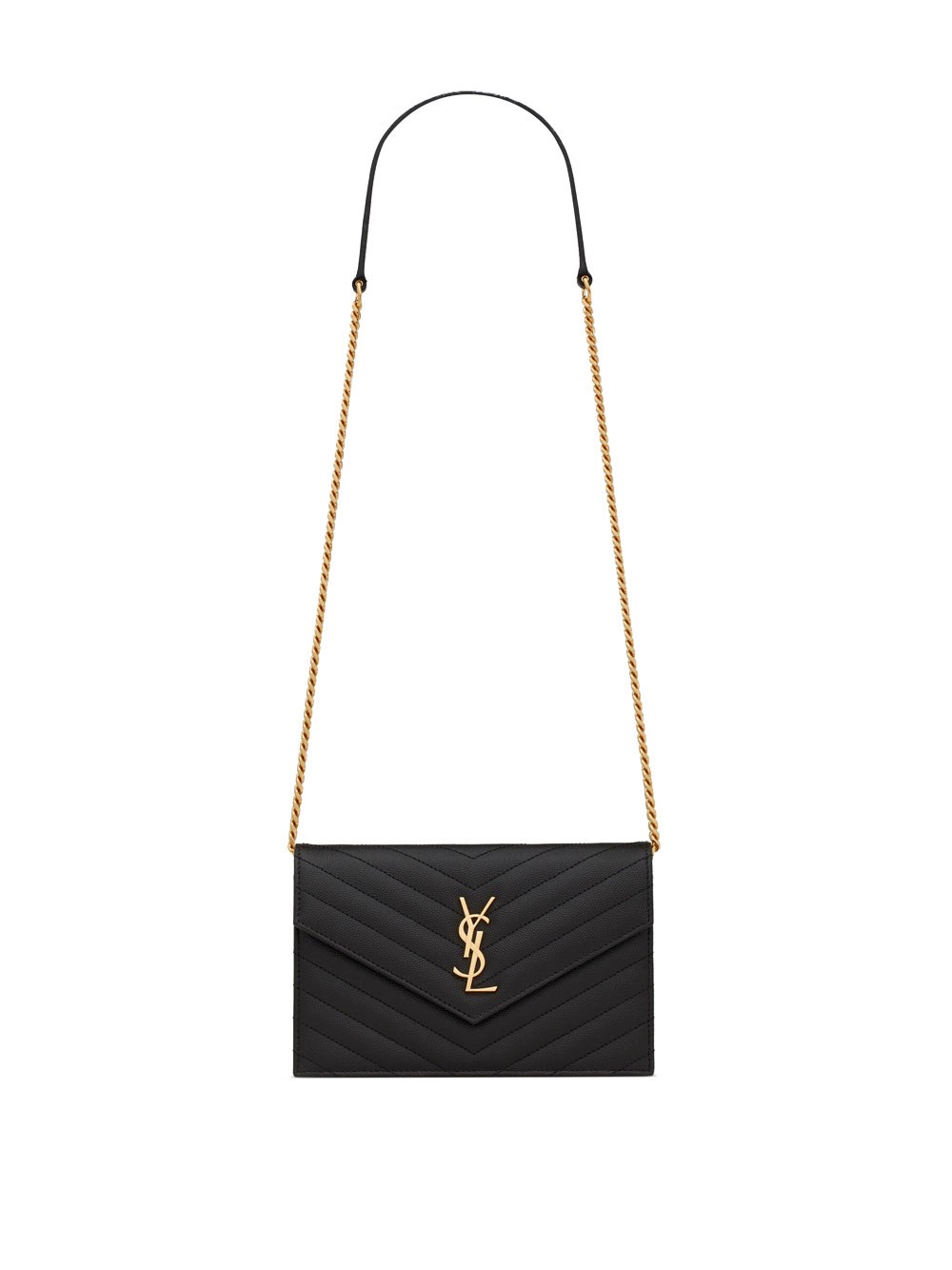 Saint Laurent Women's Black Cassandre Chain Envelope Clutch In Grain De Poudre Leath