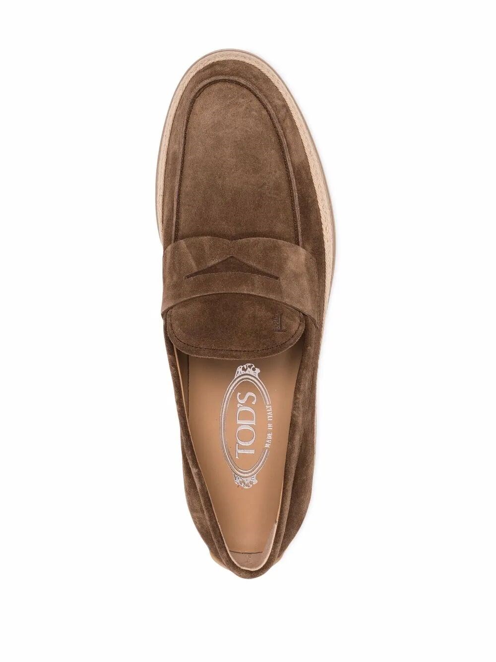 SUEDE LOAFERS WITH RUBBER OUTSOLE AND RAFFIA PIPING