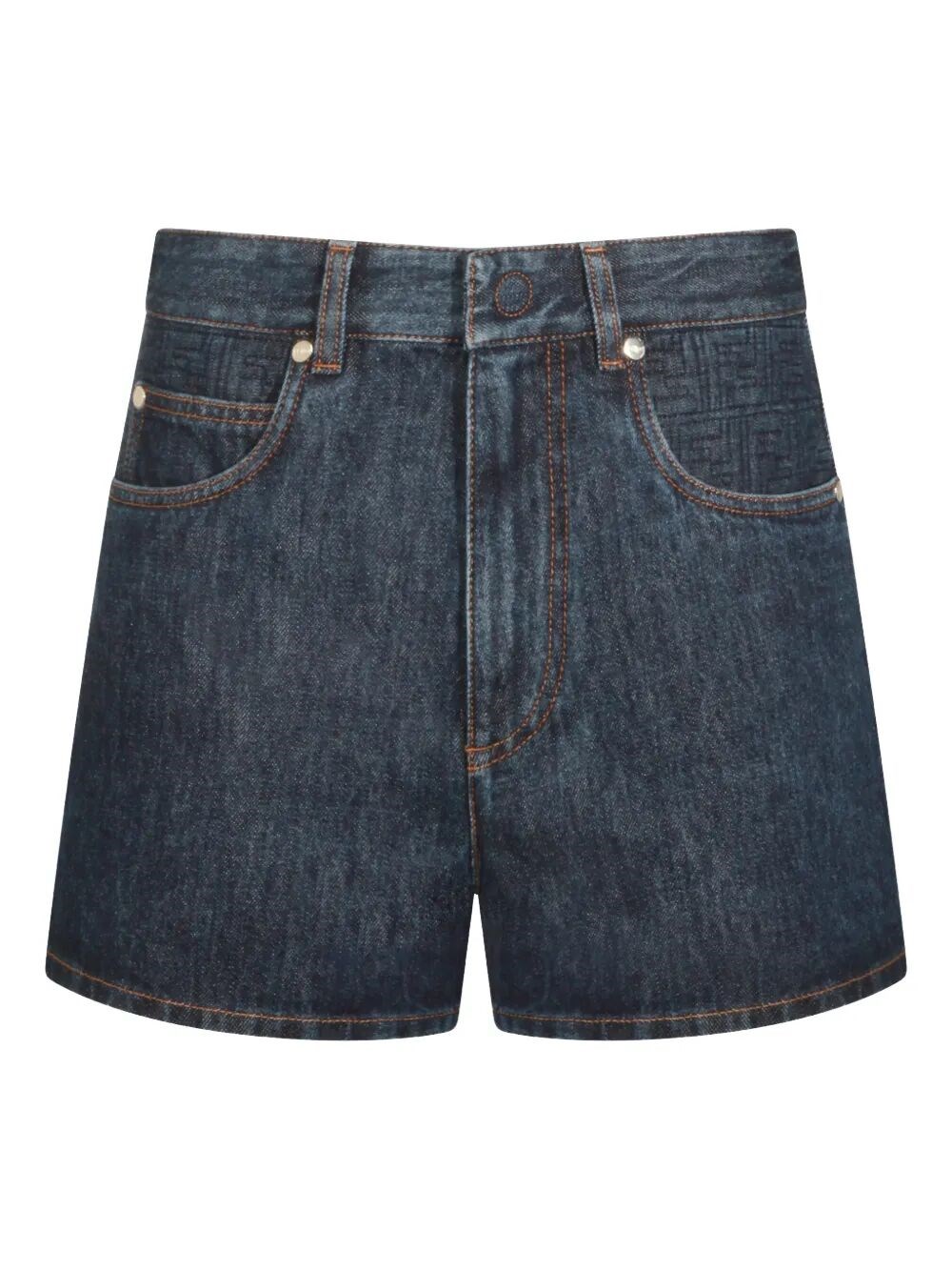 FLARED DENIM SHORTS WITH QUILTED FF MOTIF