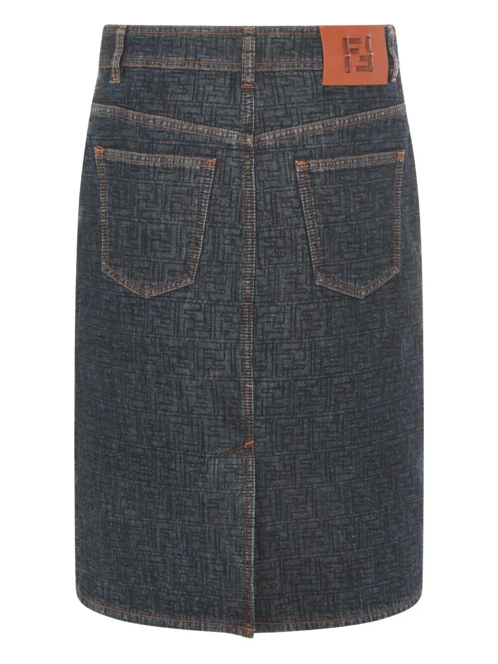 FLARED MIDI DENIM SKIRT WITH ALL-OVER QUILTED FF MOTIF