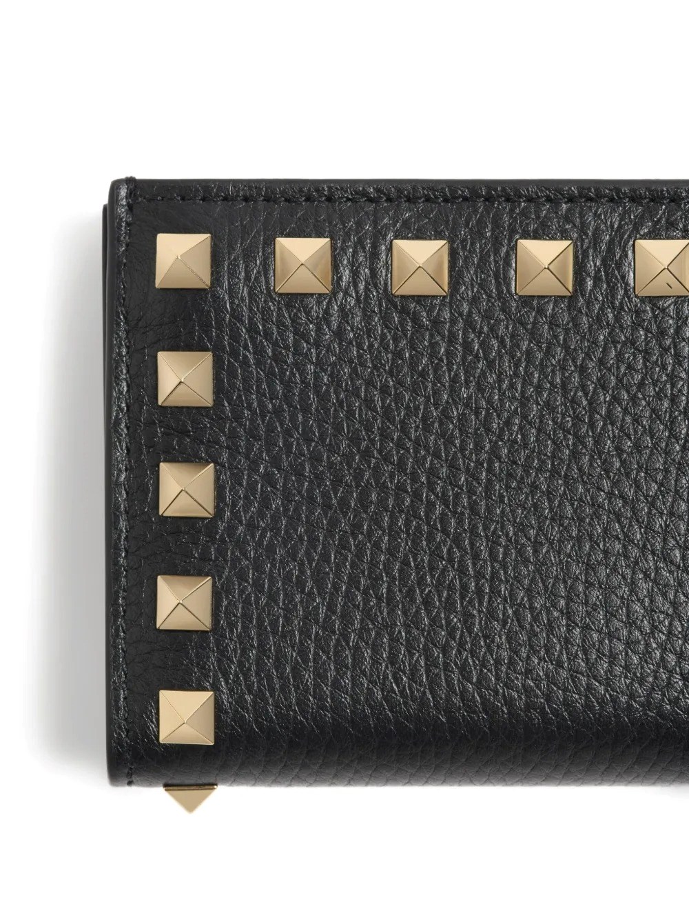 ROCKSTUD GRAINY LEATHER FLAP WALLET