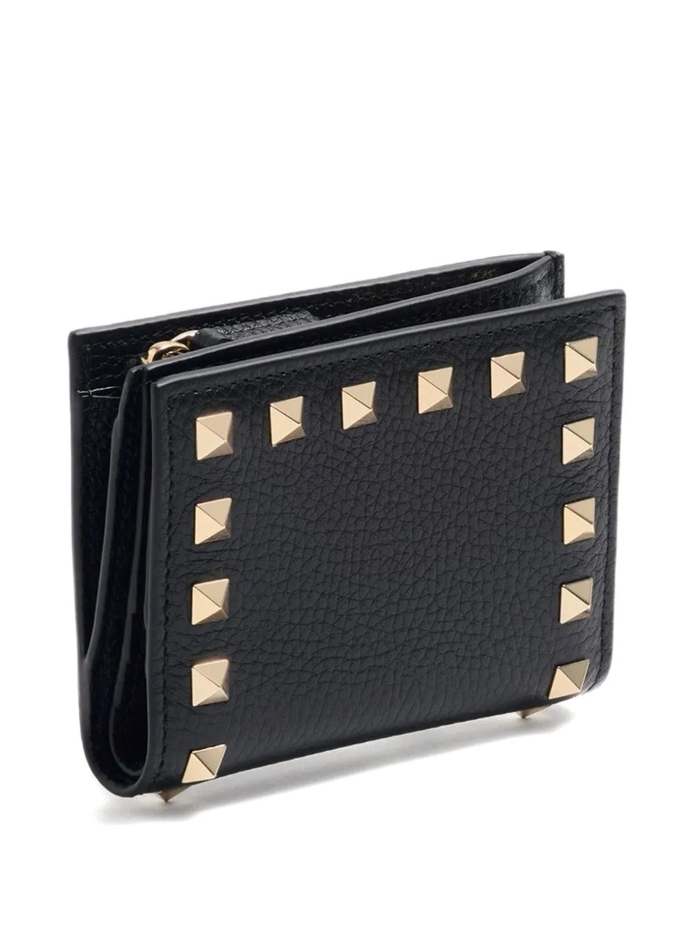 ROCKSTUD GRAINY LEATHER FLAP WALLET