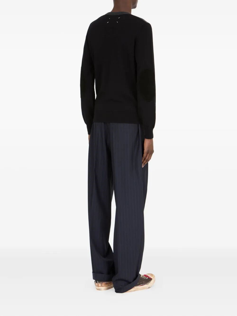 TWO-TONE WOOL PULLOVER WITH ELBOW PATCHES