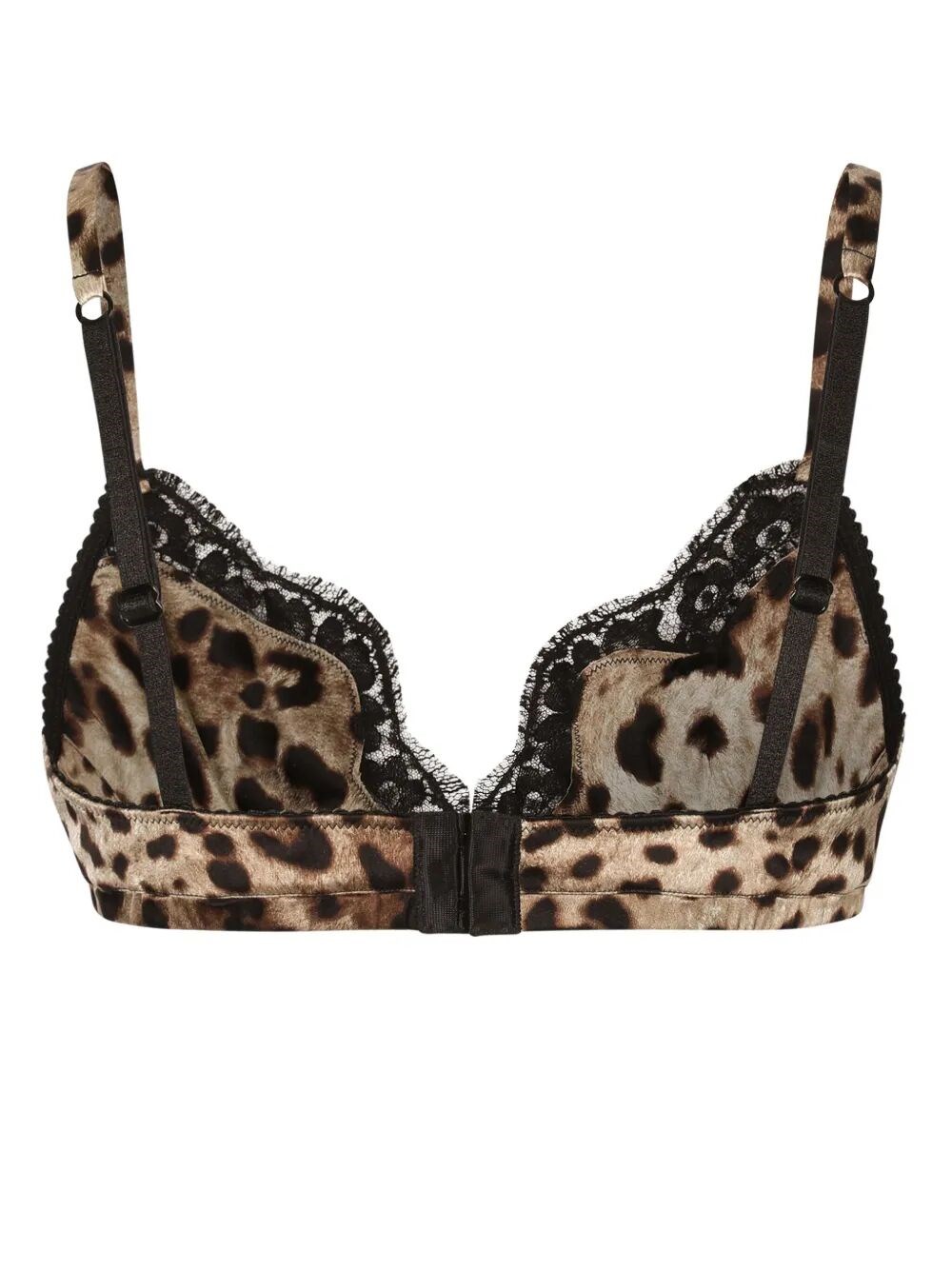 LEOPARD-PRINT SOFT-CUP SATIN BRA WITH LACE DETAILING