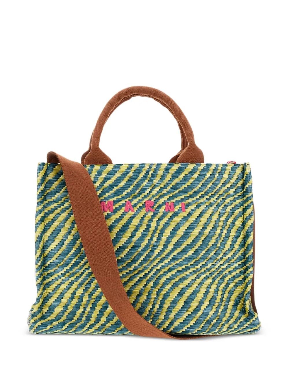 WAVY RAFFIA-EFFECT SMALL TOTE BAG