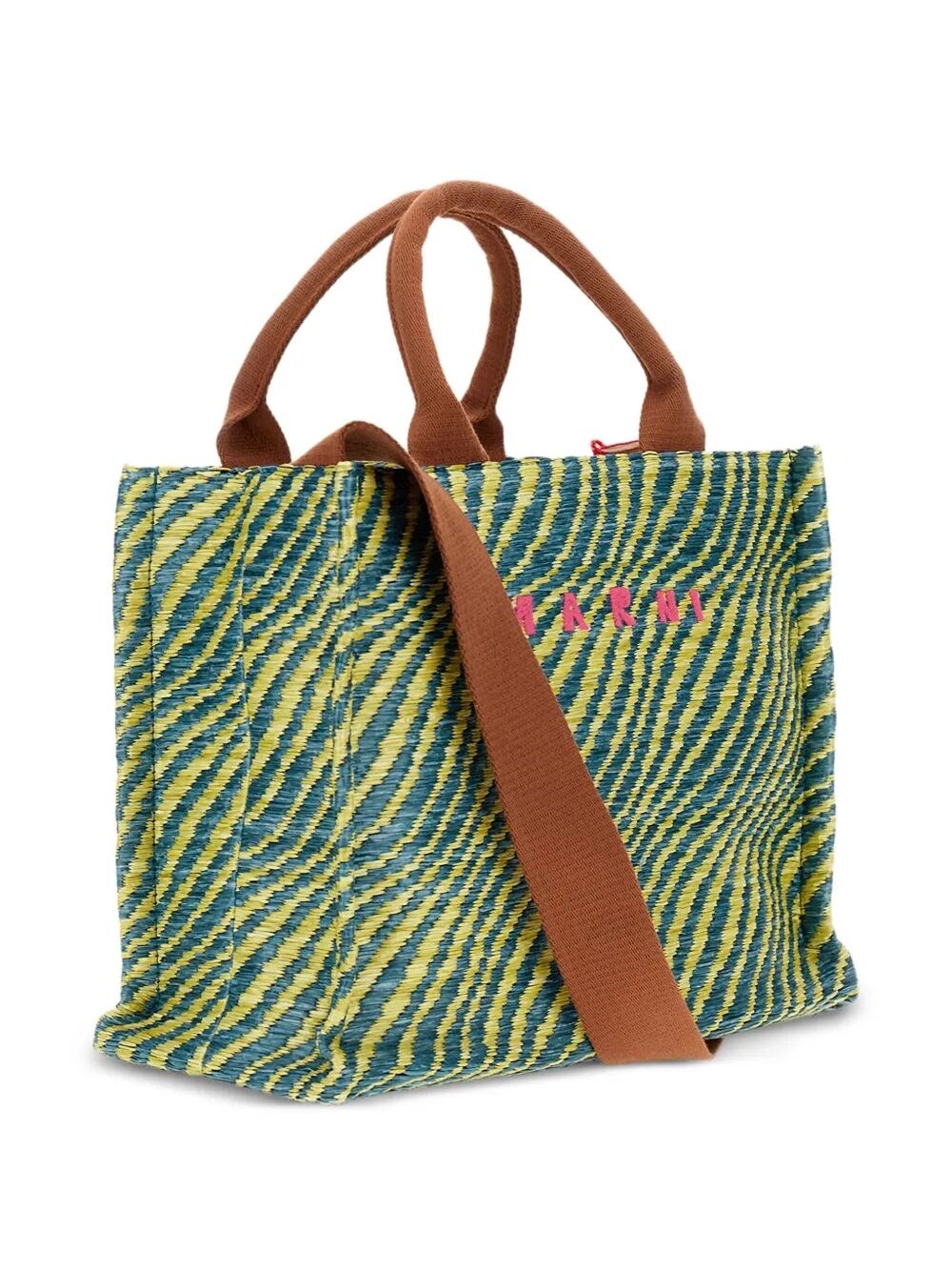 WAVY RAFFIA-EFFECT SMALL TOTE BAG