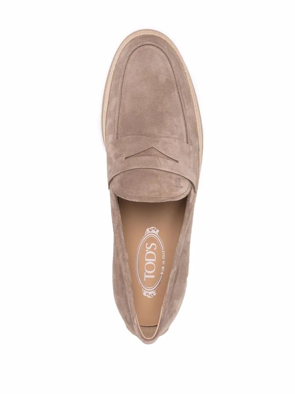 SUEDE LOAFERS WITH RUBBER OUTSOLE AND RAFFIA PIPING