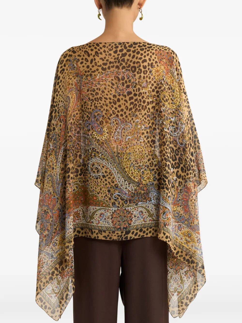 SILK PONCHO TOP WITH PAISLEY AND ANIMAL MOTIF