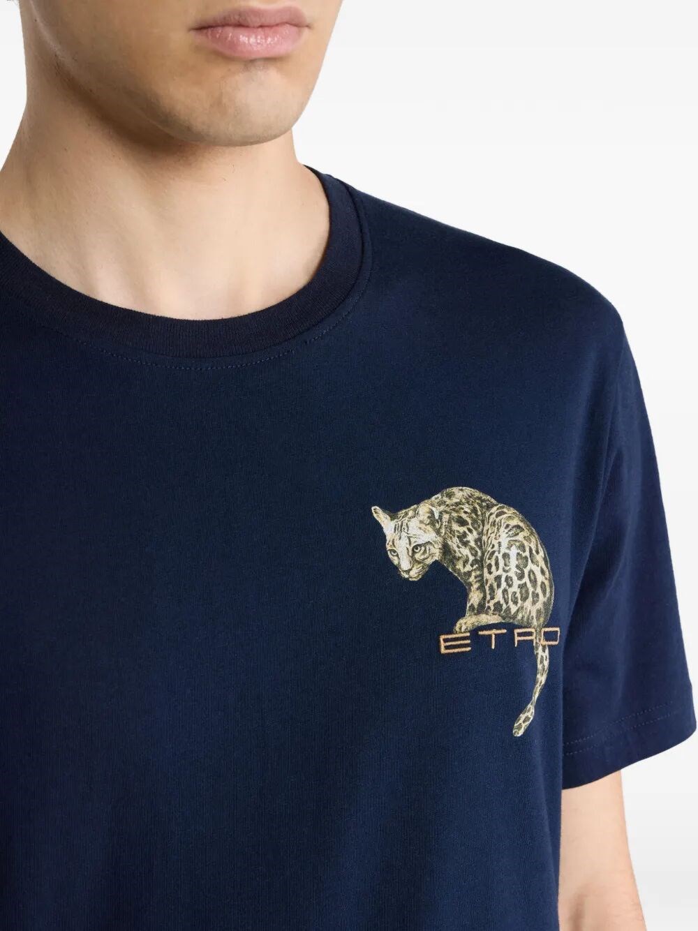 COTTON T-SHIRT WITH LEOPARD PRINT AND ETRO EMBROIDERY