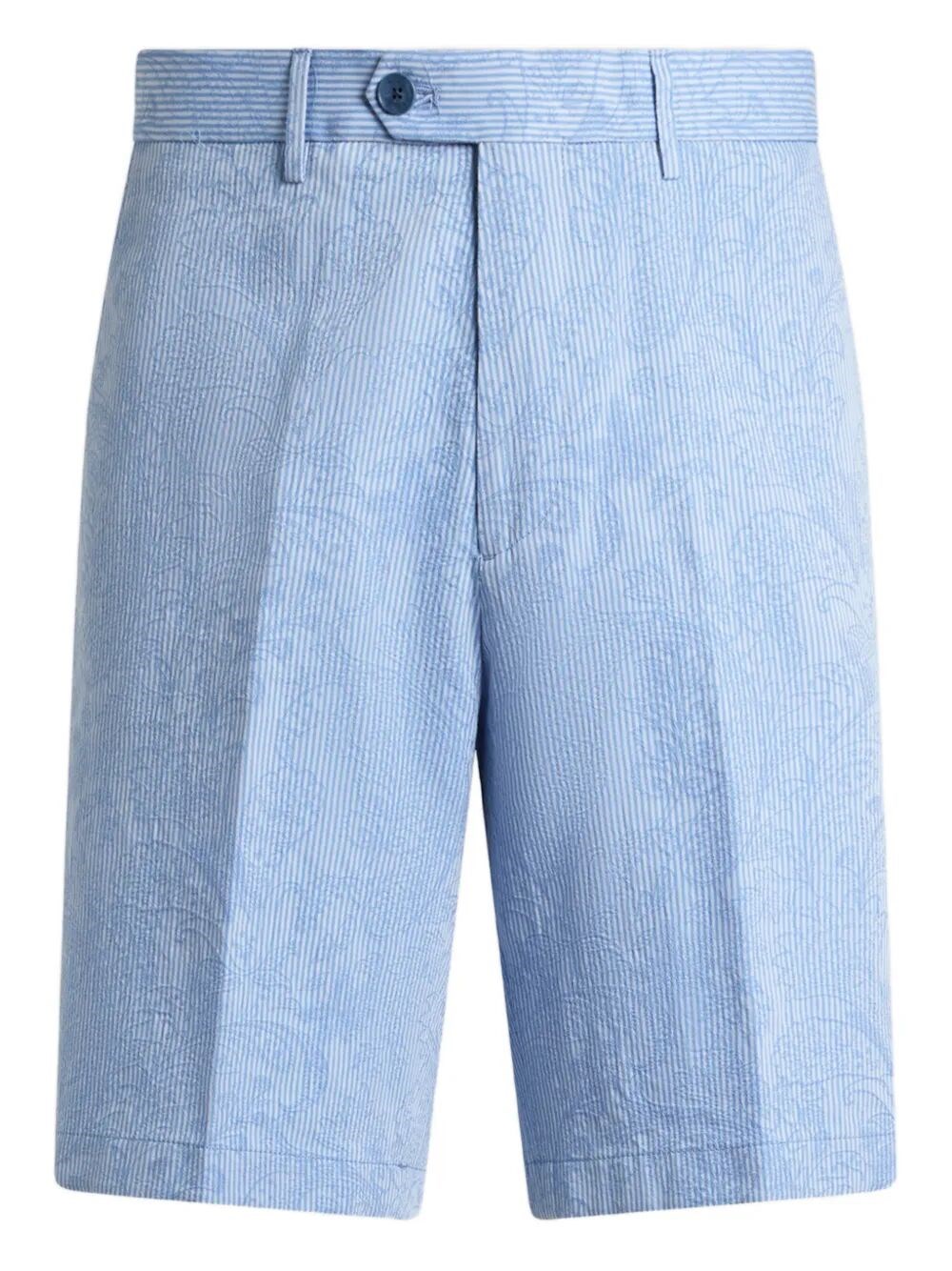STRIPED COTTON JACQUARD SHORTS WITH FLORAL PAISLEY MOTIF