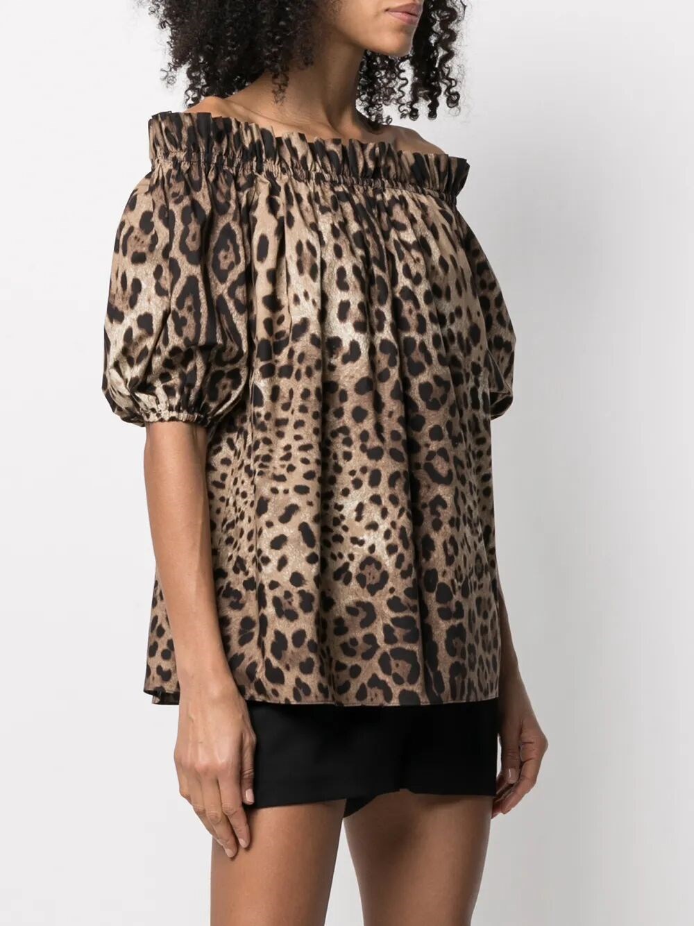 LEOPARD PRINT POPLIN SHORT-SLEEVED TOP 