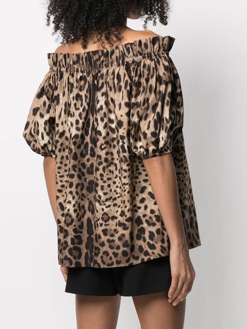 LEOPARD PRINT POPLIN SHORT-SLEEVED TOP 