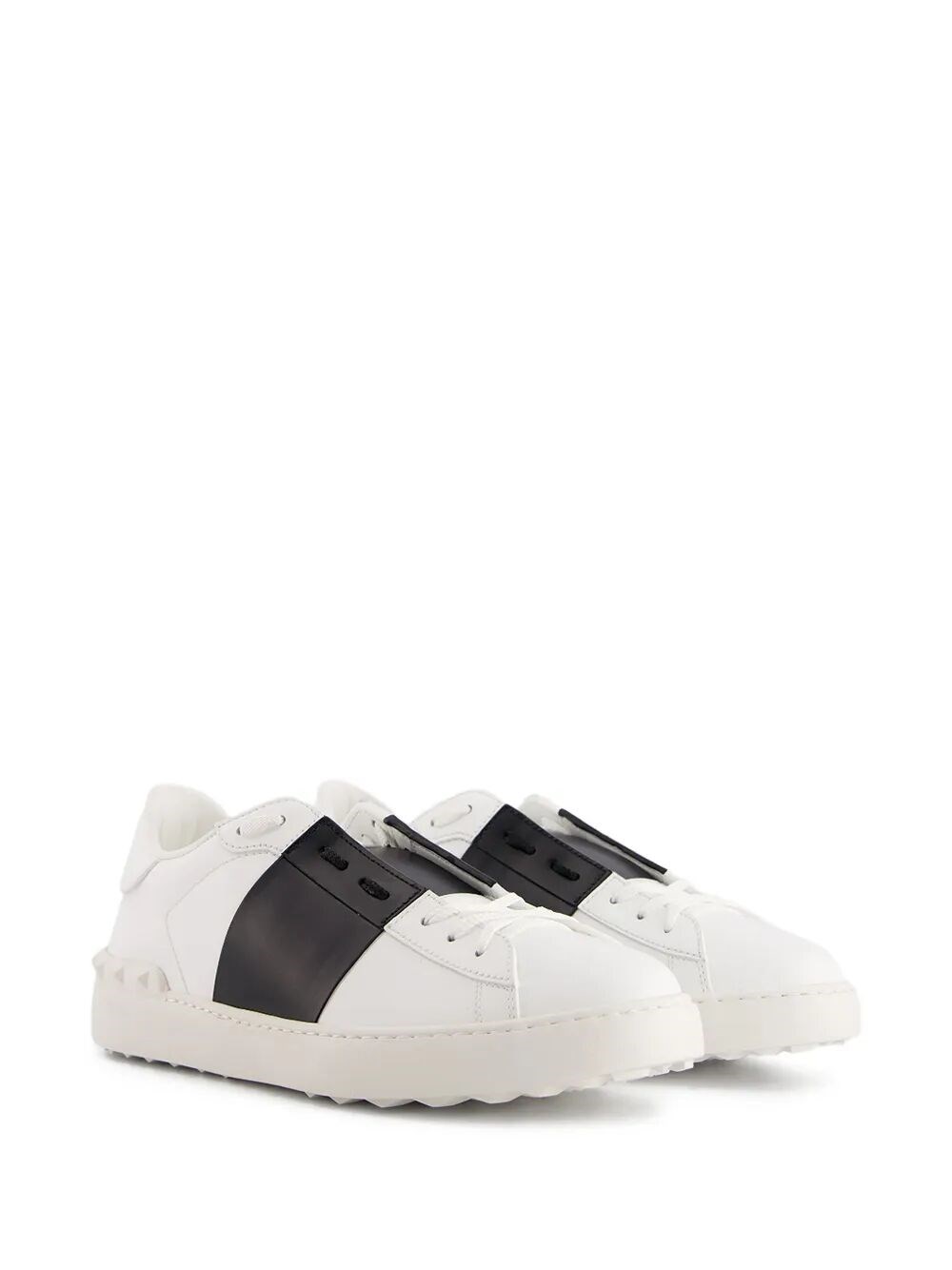 OPEN LEATHER SNEAKERS WITH CONTRAST BAND AND STUD DETAILS