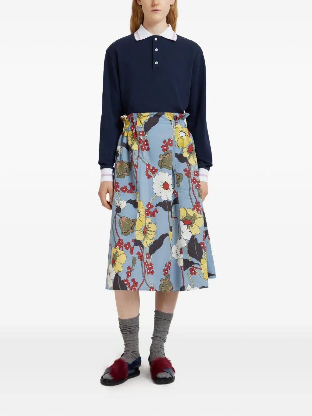 POPLIN ELASTICATED MIDI SKIRT WITH MELODIA PRINT