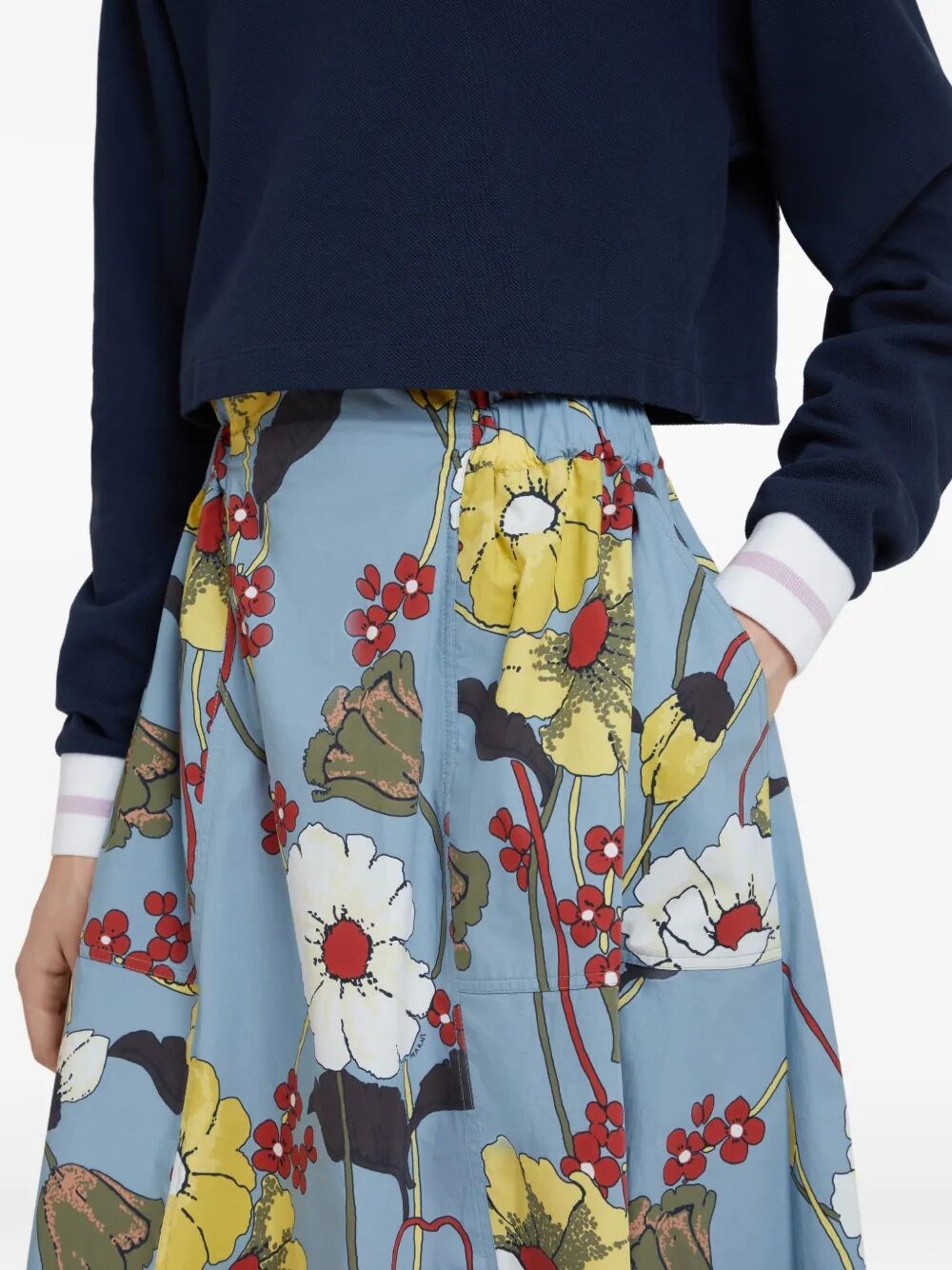 POPLIN ELASTICATED MIDI SKIRT WITH MELODIA PRINT