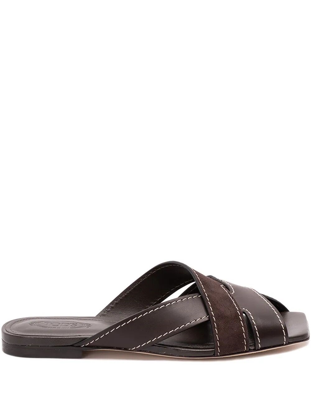 FLAT LEATHER SANDALS WITH CROSSED STRAPS