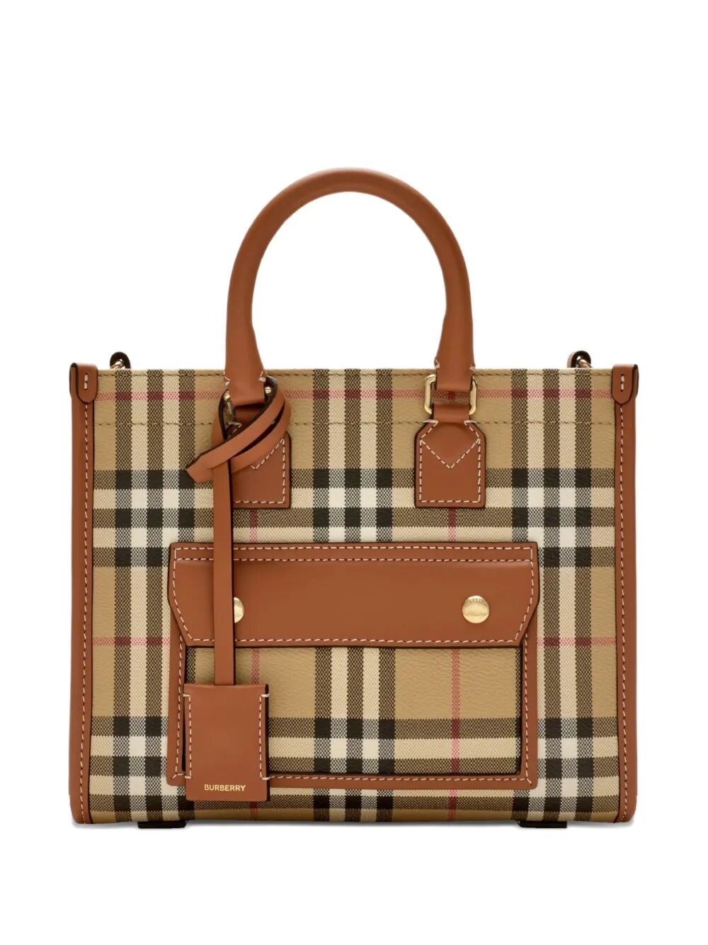 Burberry Freya Mini Tote Bag In Coated Cotton With  Check In Nude