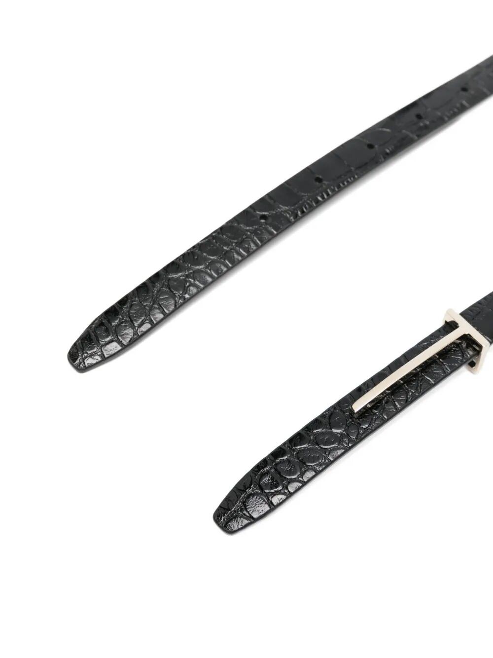 SHINY STAMPED CROCODILE LEATHER SLIM T BELT