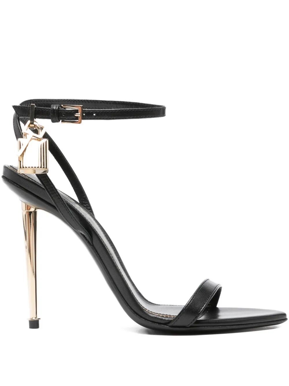 SHINY LEATHER PADLOCK POINTY NAKED SANDALS