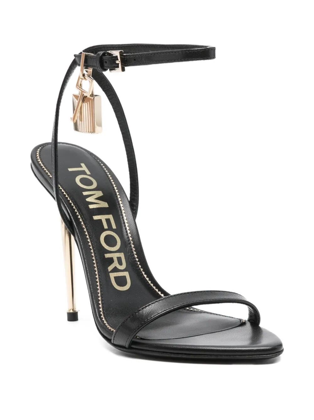 SHINY LEATHER PADLOCK POINTY NAKED SANDALS