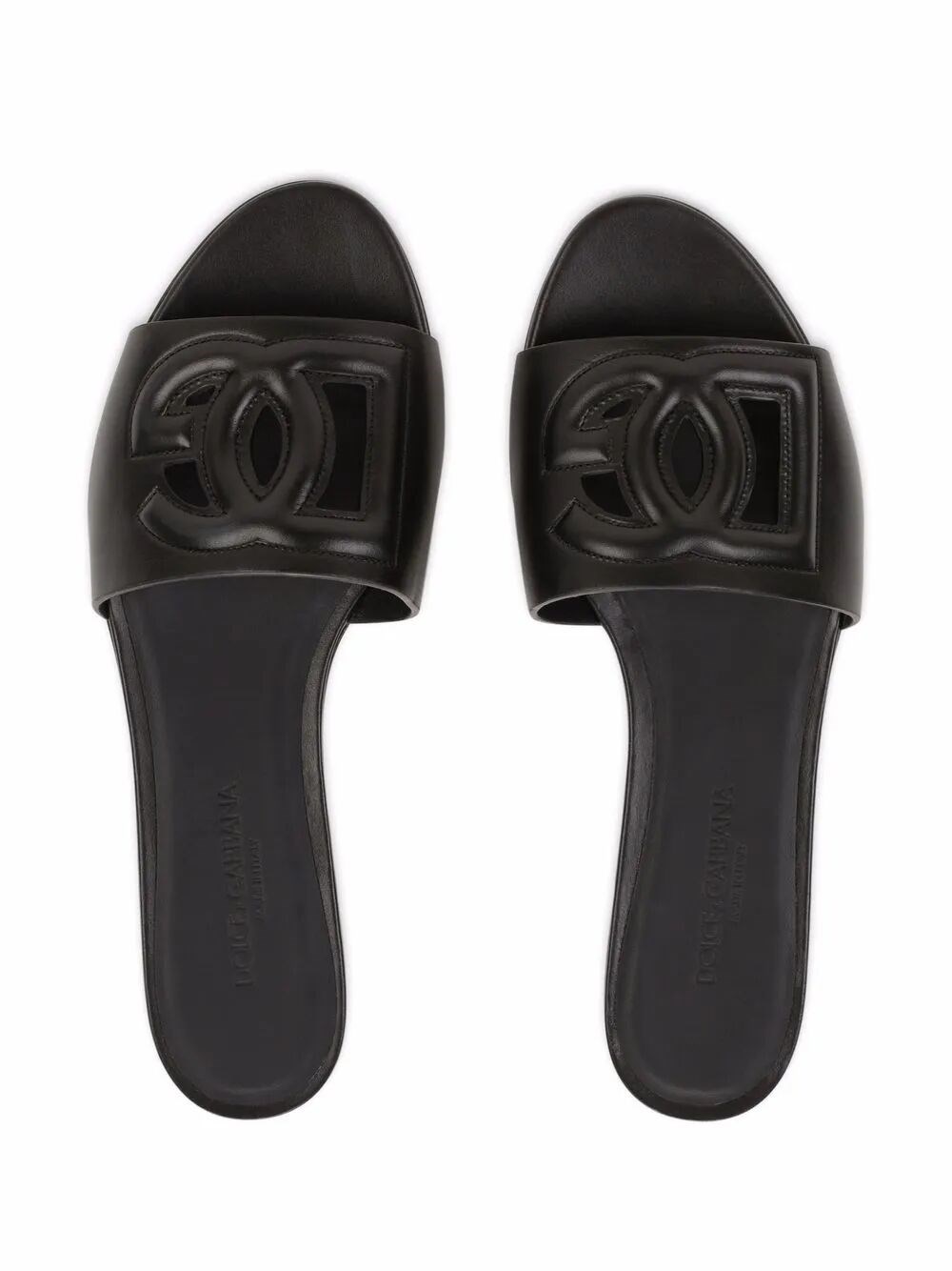 DG MILLENNIALS LOGO LEATHER FLAT SLIDES