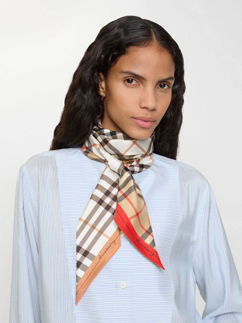 SKINNY CONTRAST CHECK SILK SCARF