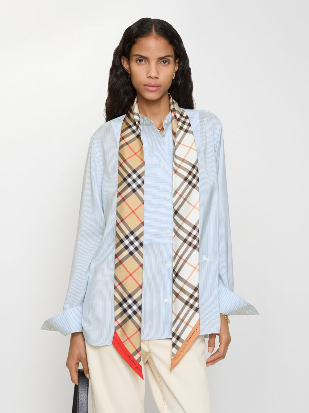 SKINNY CONTRAST CHECK SILK SCARF