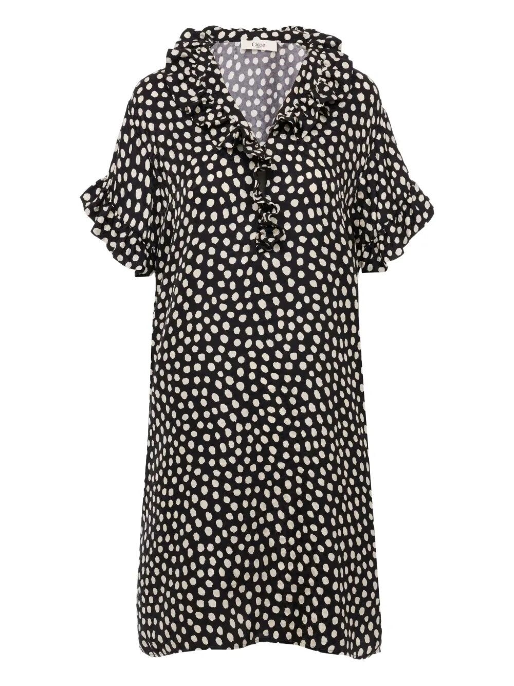 SHORT-SLEEVED DOTS-PRINT SILK JACQUARD MINI DRESS