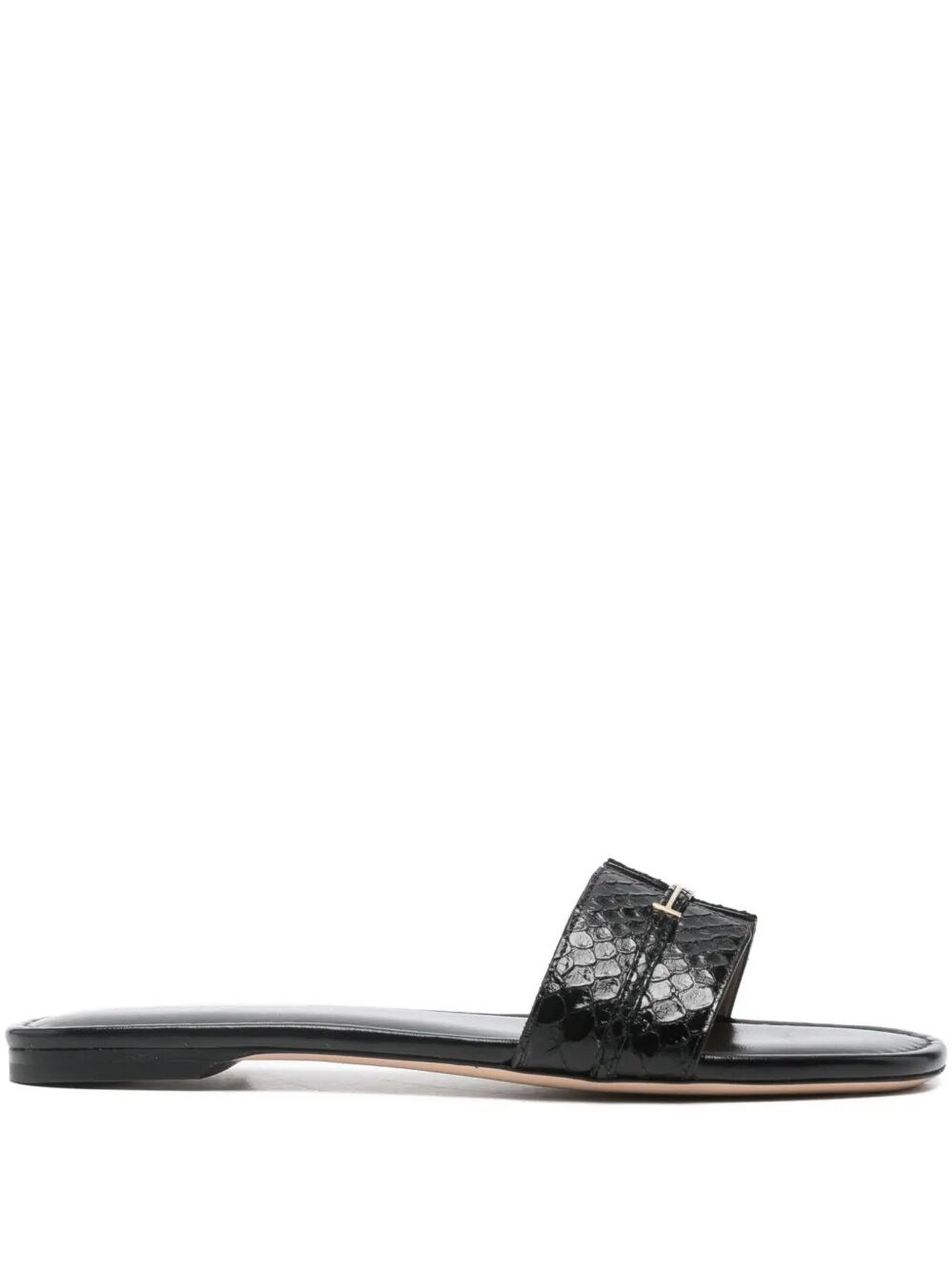PYTHON-EFFECT LEATHER FLAT SLIDES
