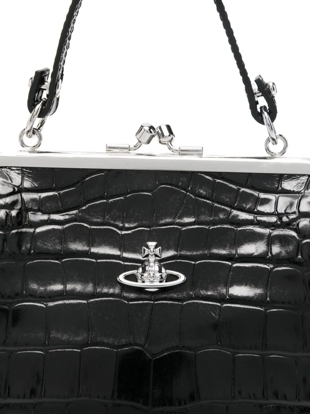 CROCODILE-EFFECT GRANNY FRAME PURSE WITH CHAIN