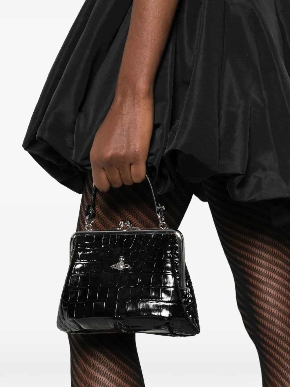 CROCODILE-EFFECT GRANNY FRAME PURSE WITH CHAIN