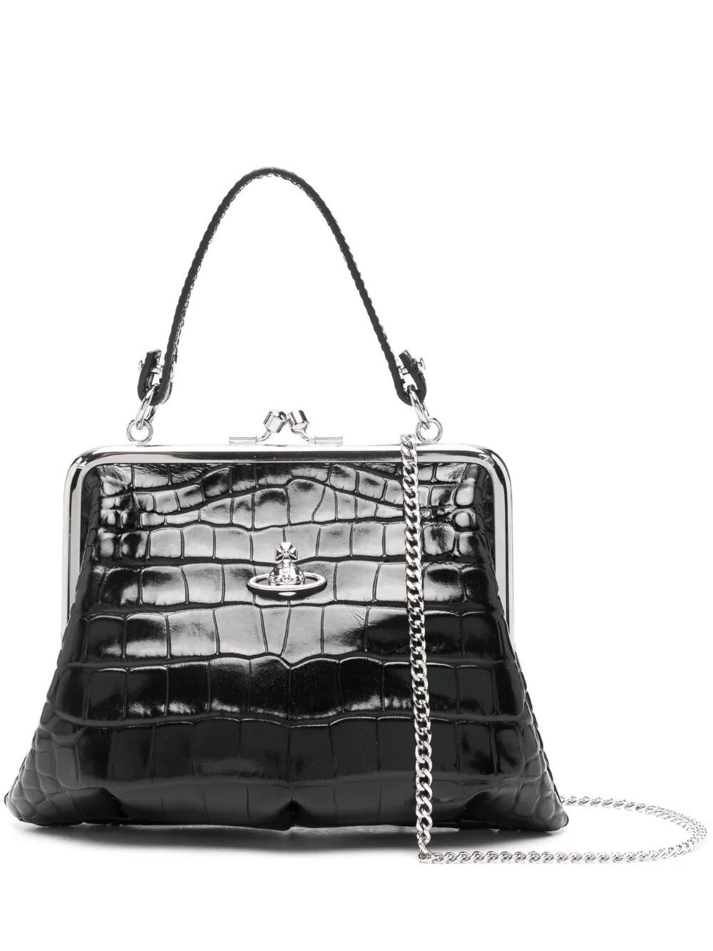 CROCODILE-EFFECT GRANNY FRAME PURSE WITH CHAIN