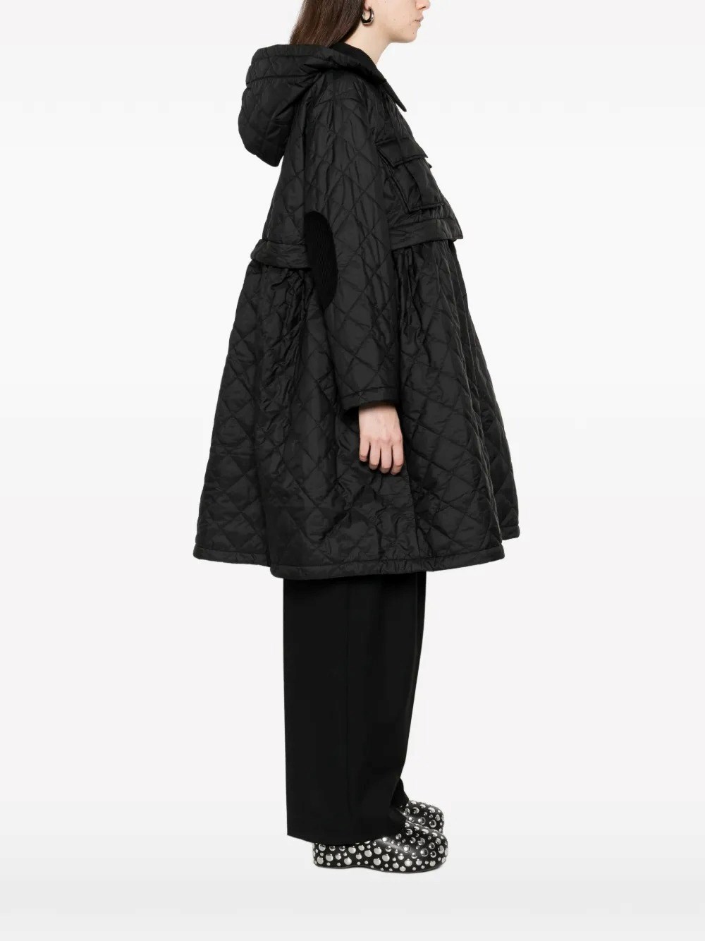 QUILTED LONG COAT WITH DETACHABLE PEPLUM HEM