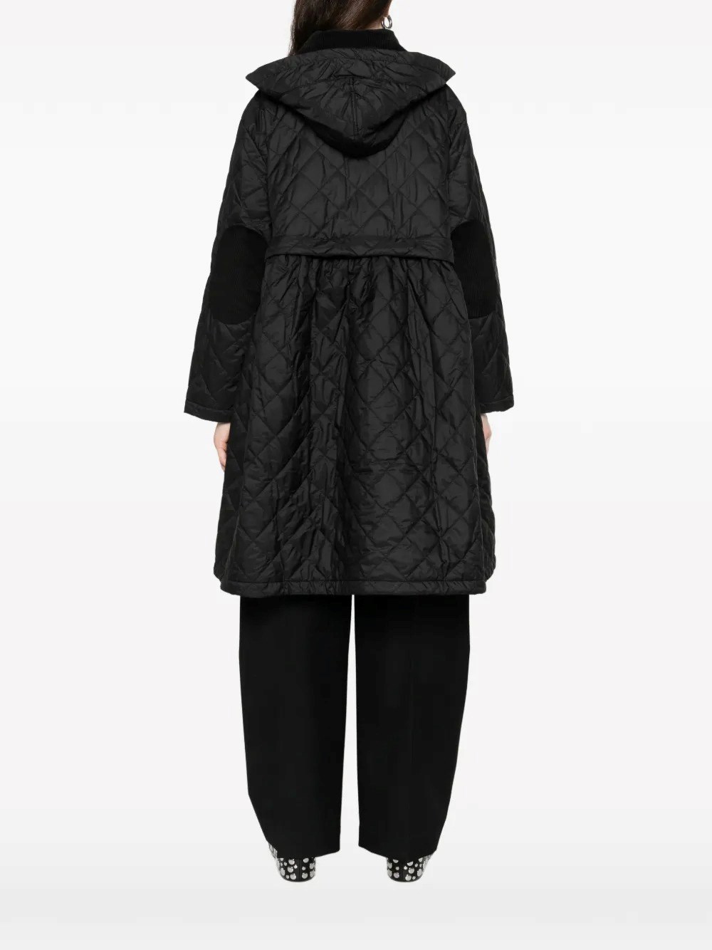 QUILTED LONG COAT WITH DETACHABLE PEPLUM HEM