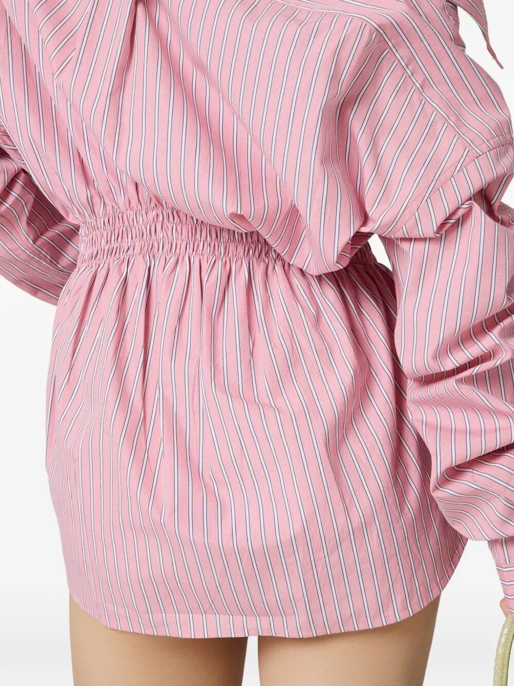 ELASTICATED WAISTBAND STRIPED SHIRT MINI DRESS
