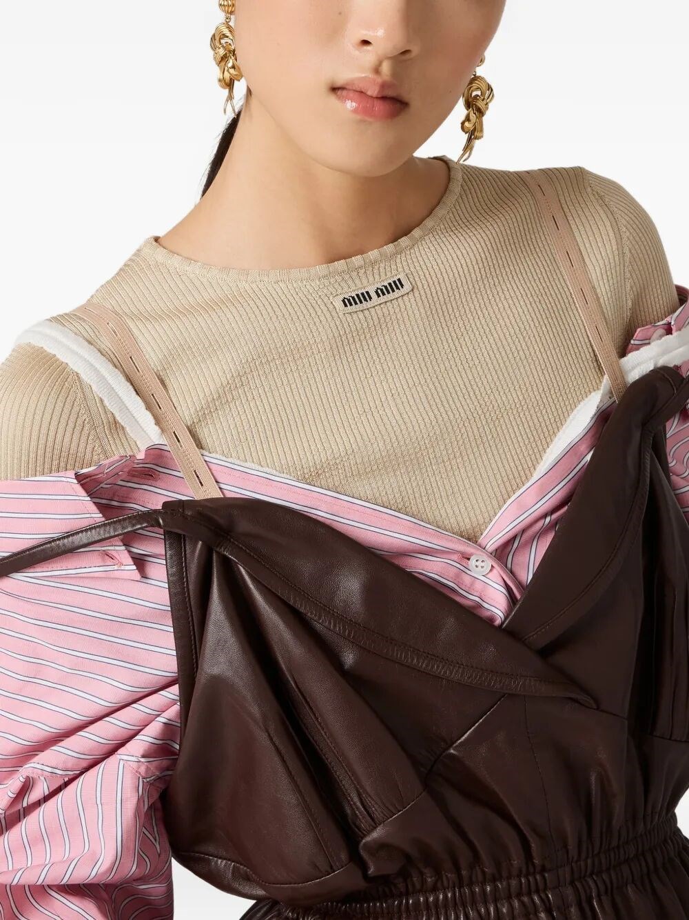 ELASTICATED WAISTBAND STRIPED SHIRT MINI DRESS