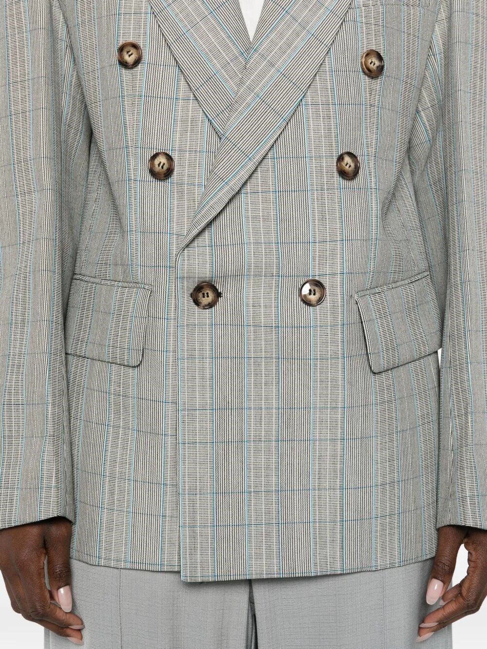 CHECK WOOL DOUBLE-BREASTED TAILORED JACKET