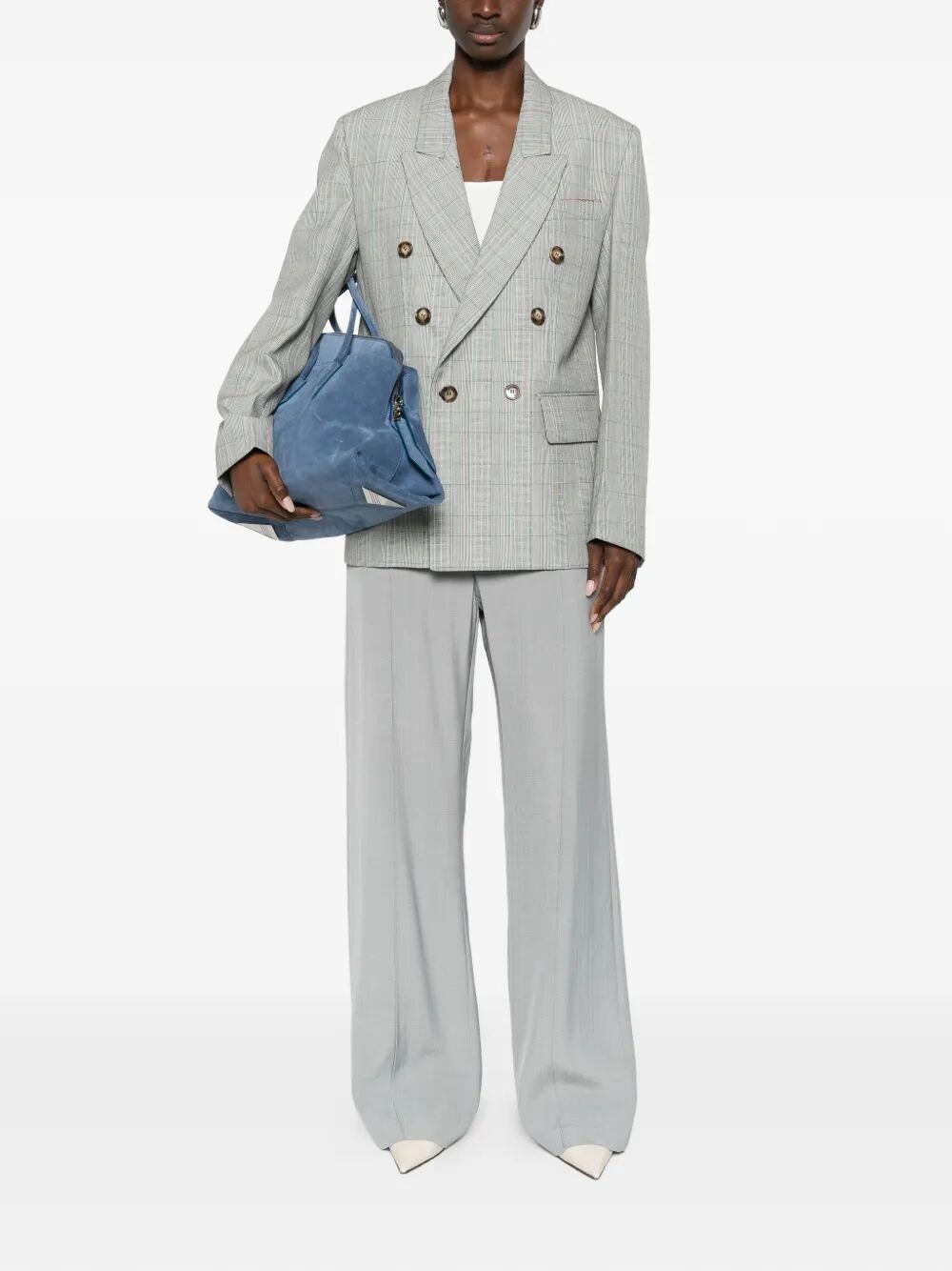 CHECK WOOL DOUBLE-BREASTED TAILORED JACKET