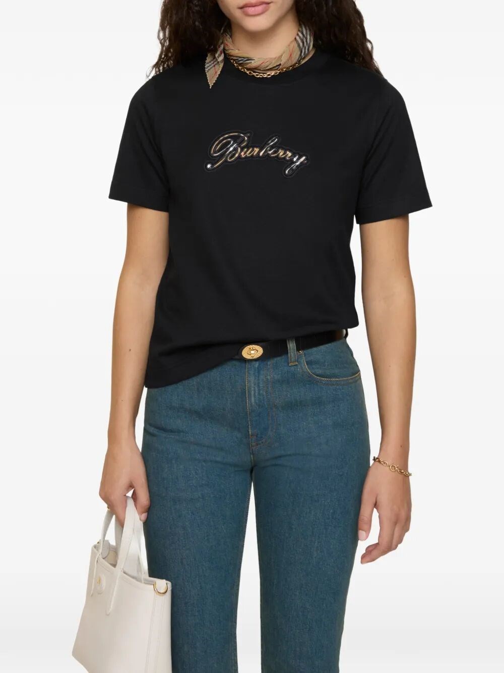 CHECK CURSIVE LOGO COTTON T-SHIRT