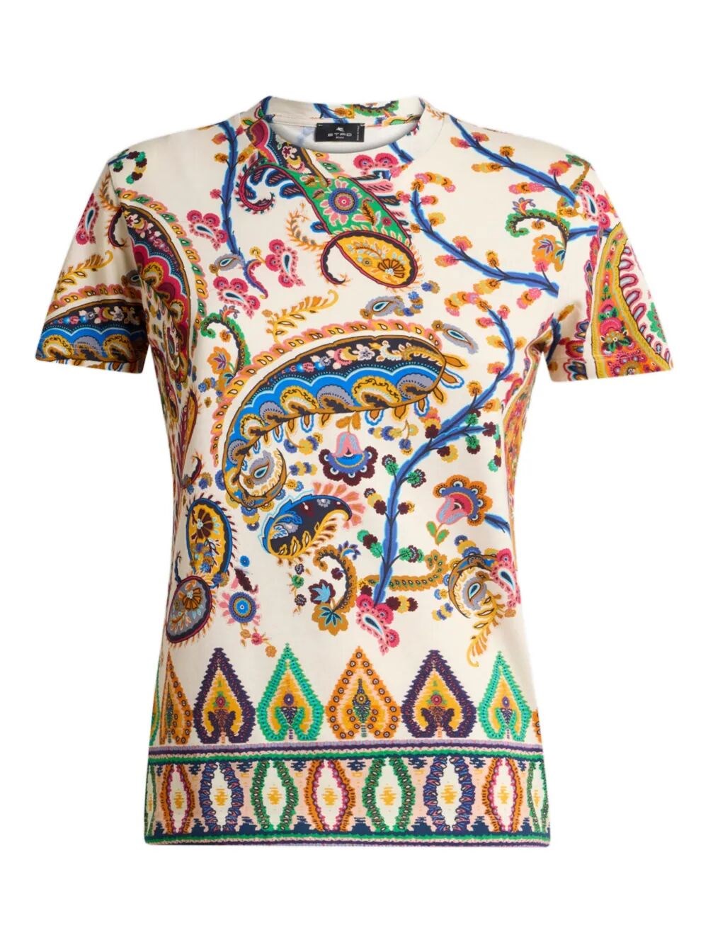 COTTON T-SHIRT WITH FLORAL PAISLEY AND MEDALLION MOTIF